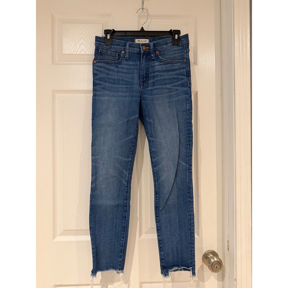 Madewell 9 Inch High Rise Skinny Crop Jeans Blue Raw Hem Size 27 Women Denim